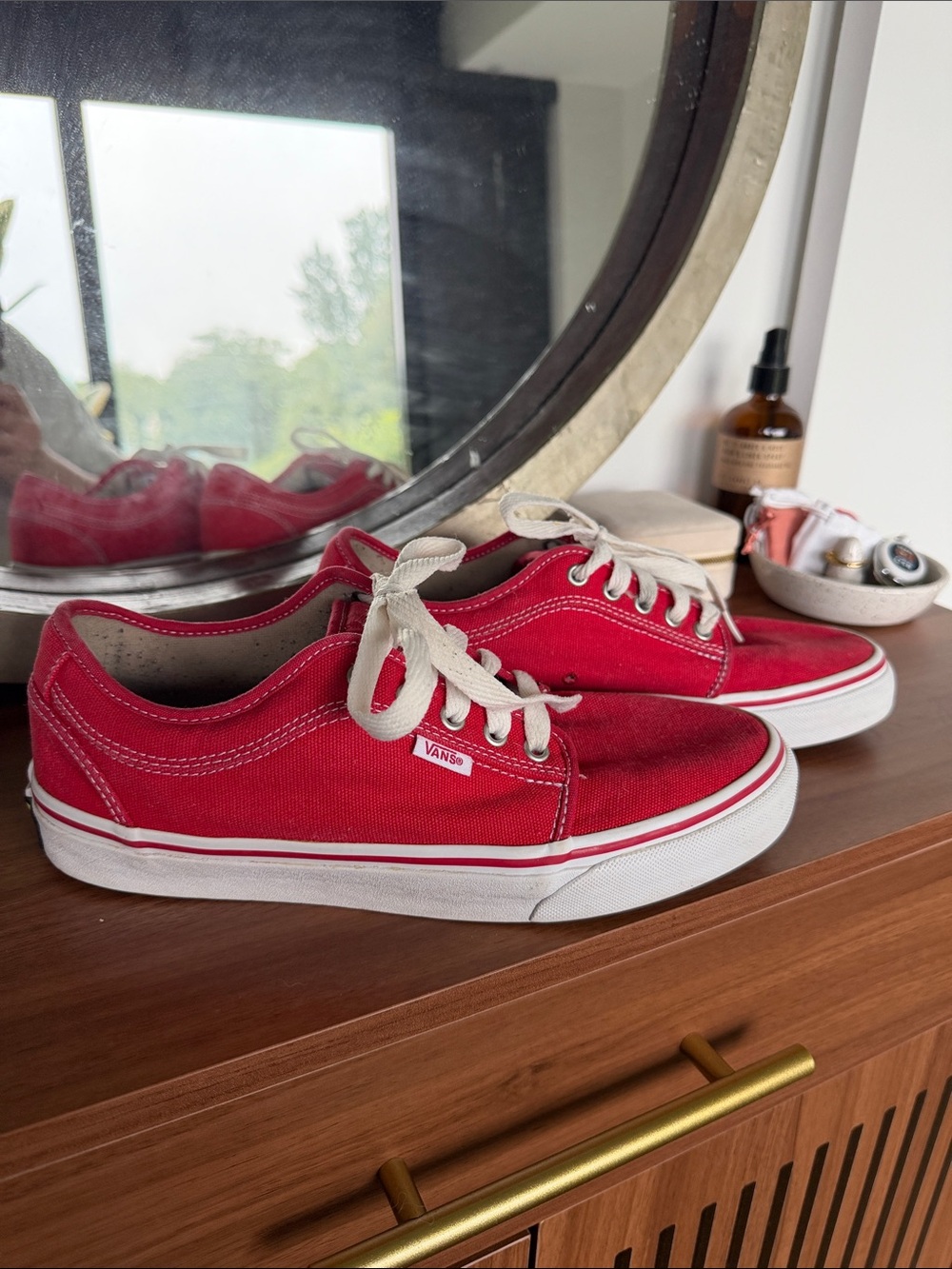 Vans Red Canvas Low-Top Sneakers with White Laces